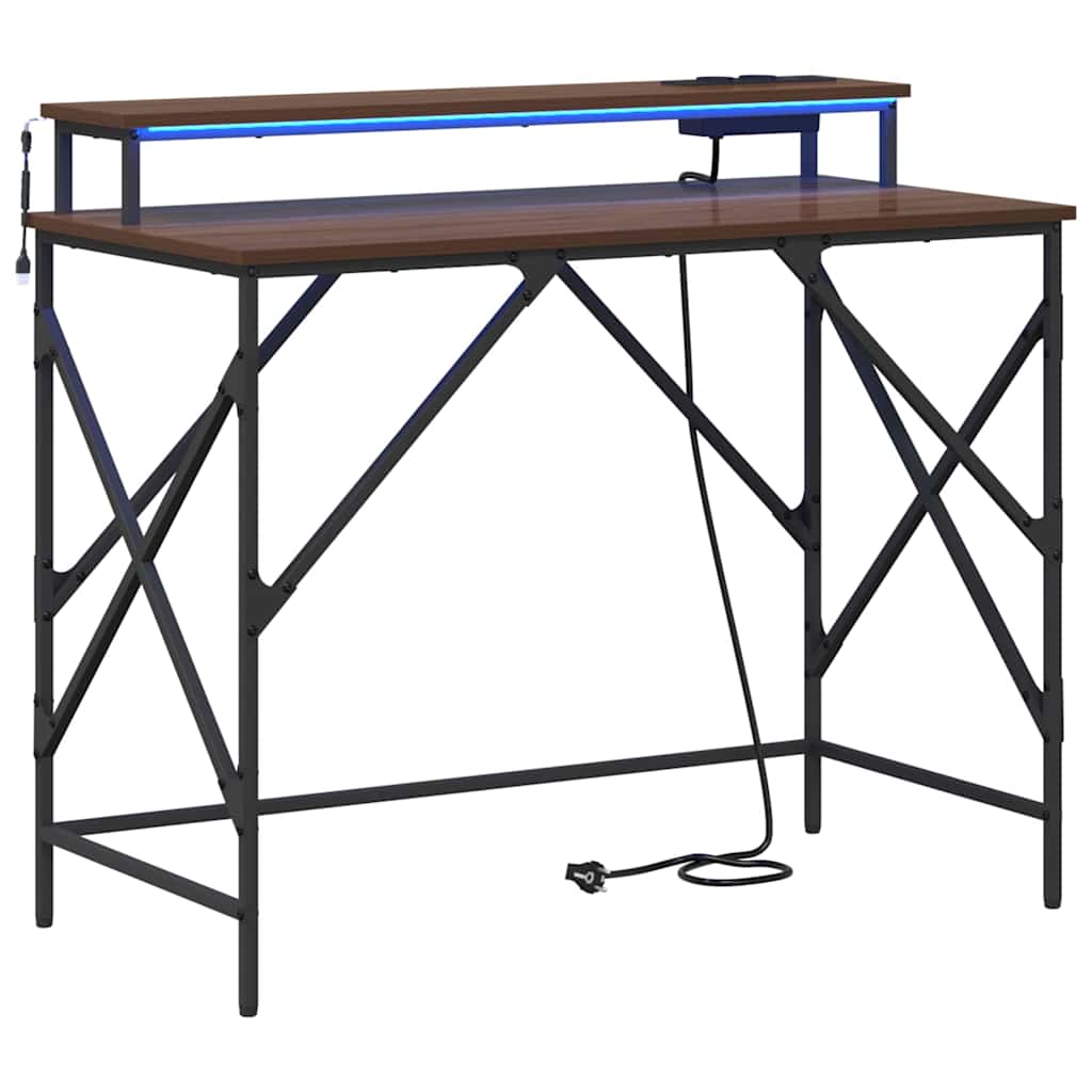 Skrivebord med hylle Brun Eik 100 x 50 x 86,5 cm Konstruert tre