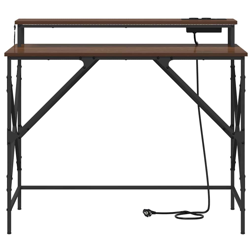 Skrivebord med hylle Brun Eik 100 x 50 x 86,5 cm Konstruert tre