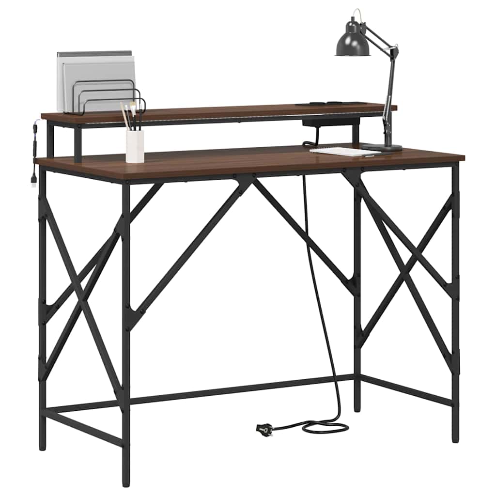 Skrivebord med hylle Brun Eik 100 x 50 x 86,5 cm Konstruert tre