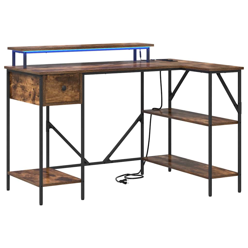 Skrivebord med skuff Røkt eik 120 x 79 x 86,5 cm Konstruert tre