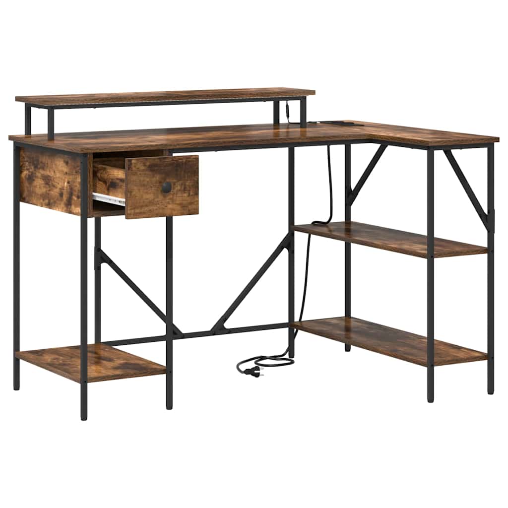 Skrivebord med skuff Røkt eik 120 x 79 x 86,5 cm Konstruert tre