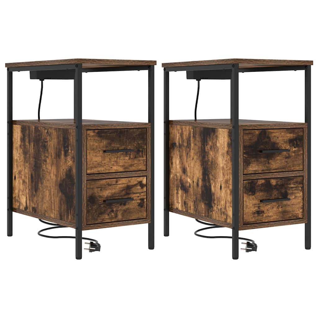 Nattbordskap 2 pcs Røkt eik 30 x 48 x 61 cm Konstruert tre