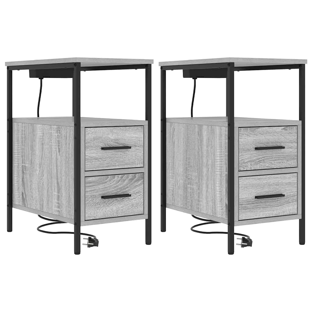 Nattbordskap 2 pcs Grå Sonoma 30 x 48 x 61 cm Konstruert tre