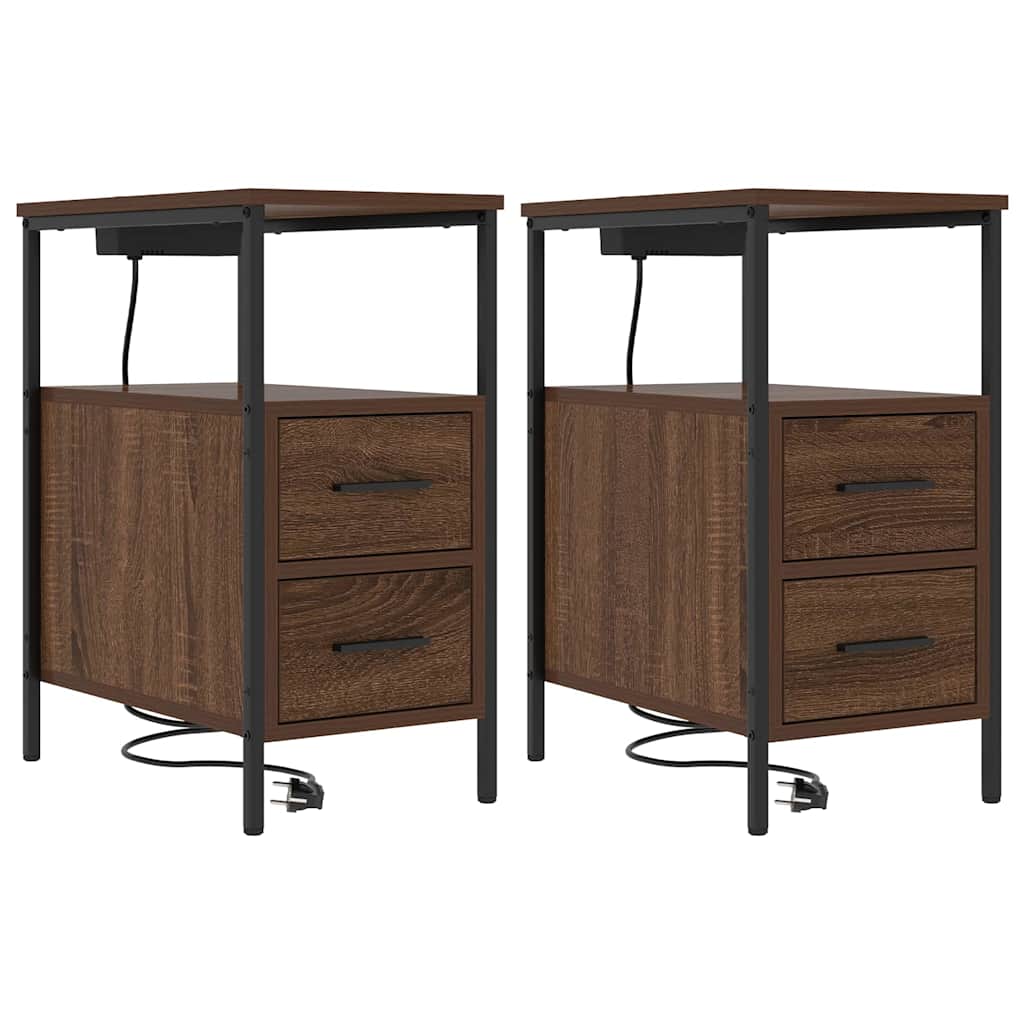 Nattbordskap 2 pcs Brun Eik 30 x 48 x 61 cm Konstruert tre