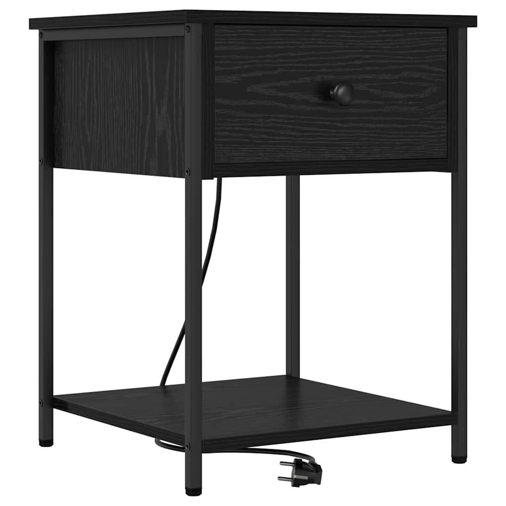 Nattbordskap med skuff Svart Eik 42 x 41 x 56 cm Konstruert tre