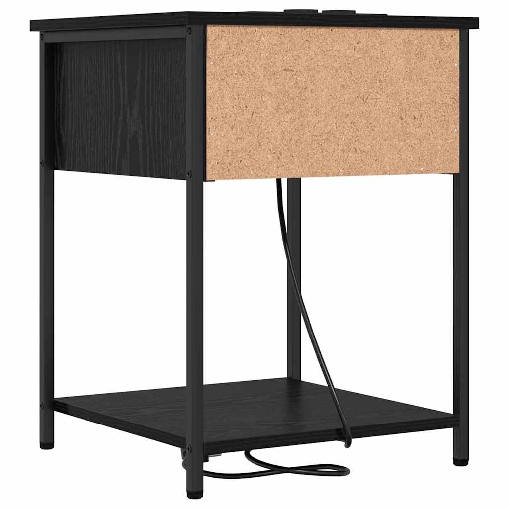 Nattbordskap med skuff Svart Eik 42 x 41 x 56 cm Konstruert tre
