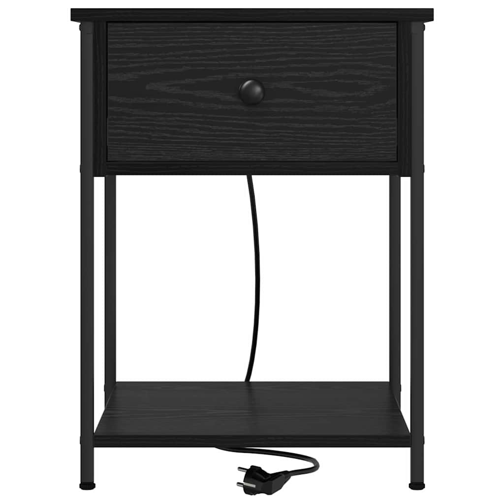Nattbordskap med skuff Svart Eik 42 x 41 x 56 cm Konstruert tre
