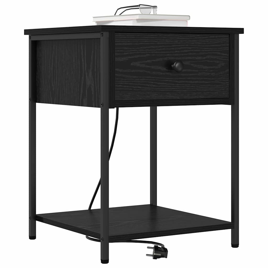 Nattbordskap med skuff Svart Eik 42 x 41 x 56 cm Konstruert tre