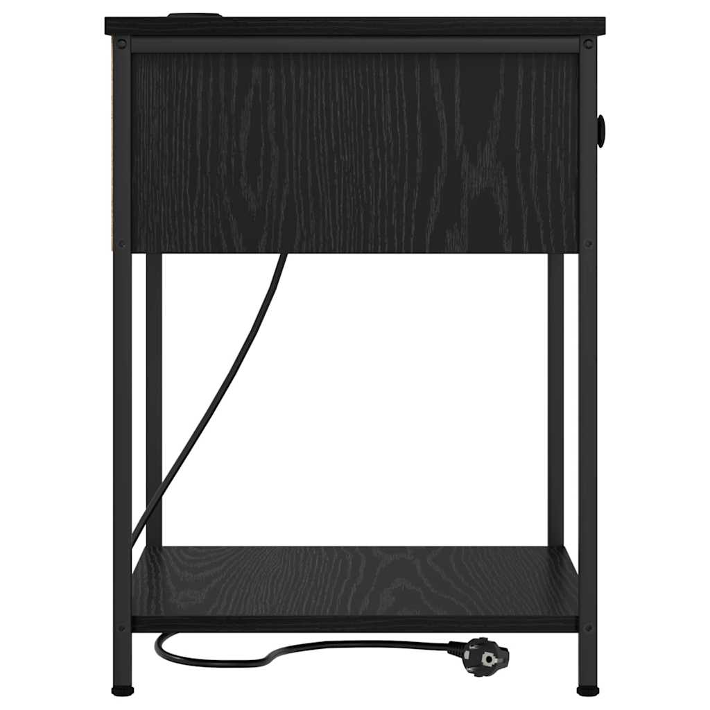 Nattbordskap med skuff Svart Eik 42 x 41 x 56 cm Konstruert tre