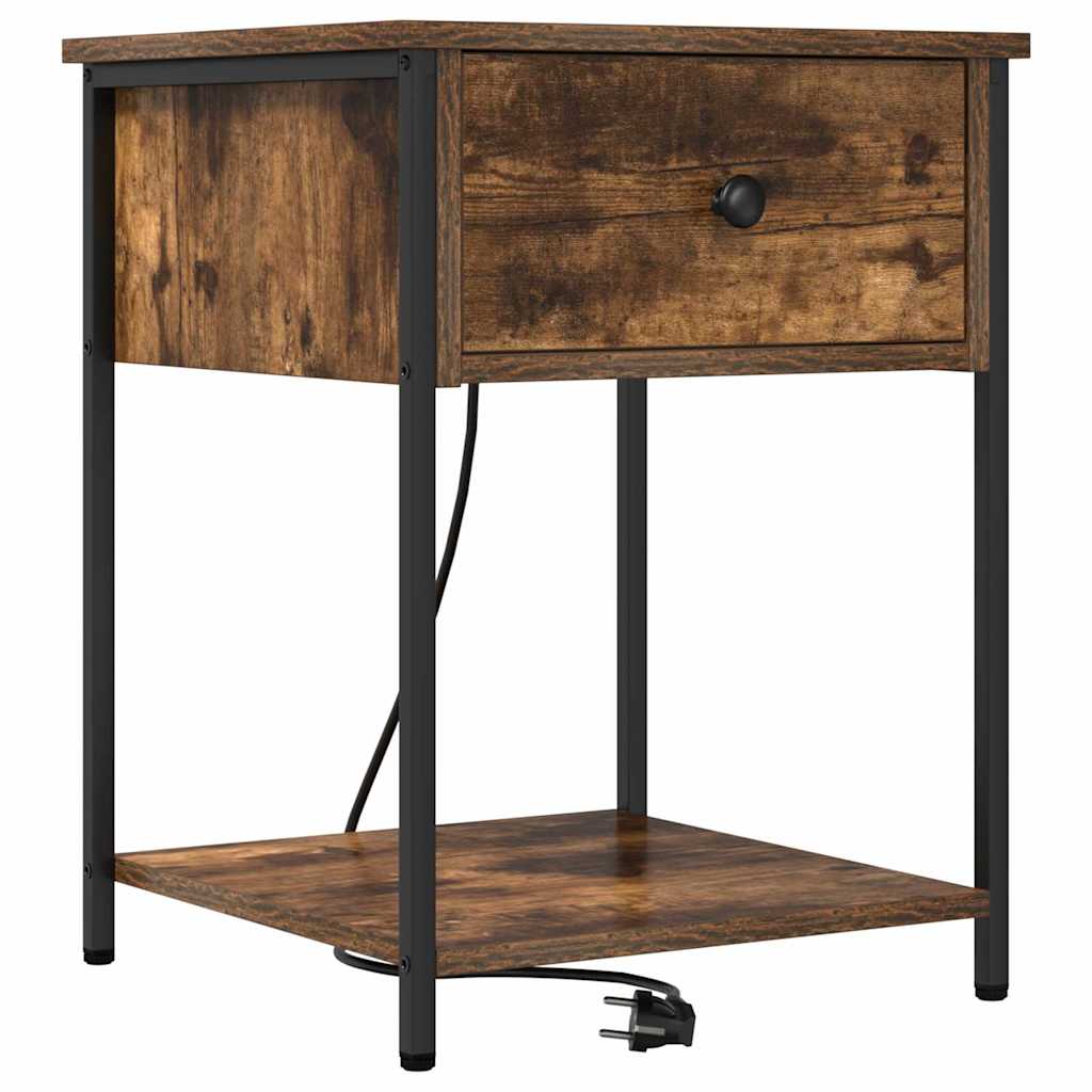 Nattbordskap med skuff Røkt eik 42 x 41 x 56 cm Konstruert tre