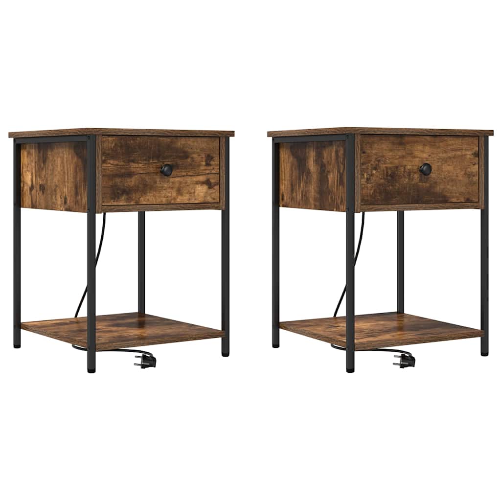 Nattbordskap 2 pcs Røkt eik 42 x 41 x 56 cm Konstruert tre