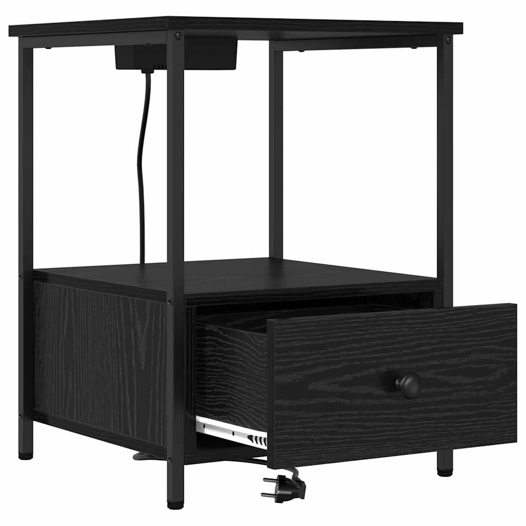 Nattbord med ladestasjon med skuff Svart eik Konstruert tre