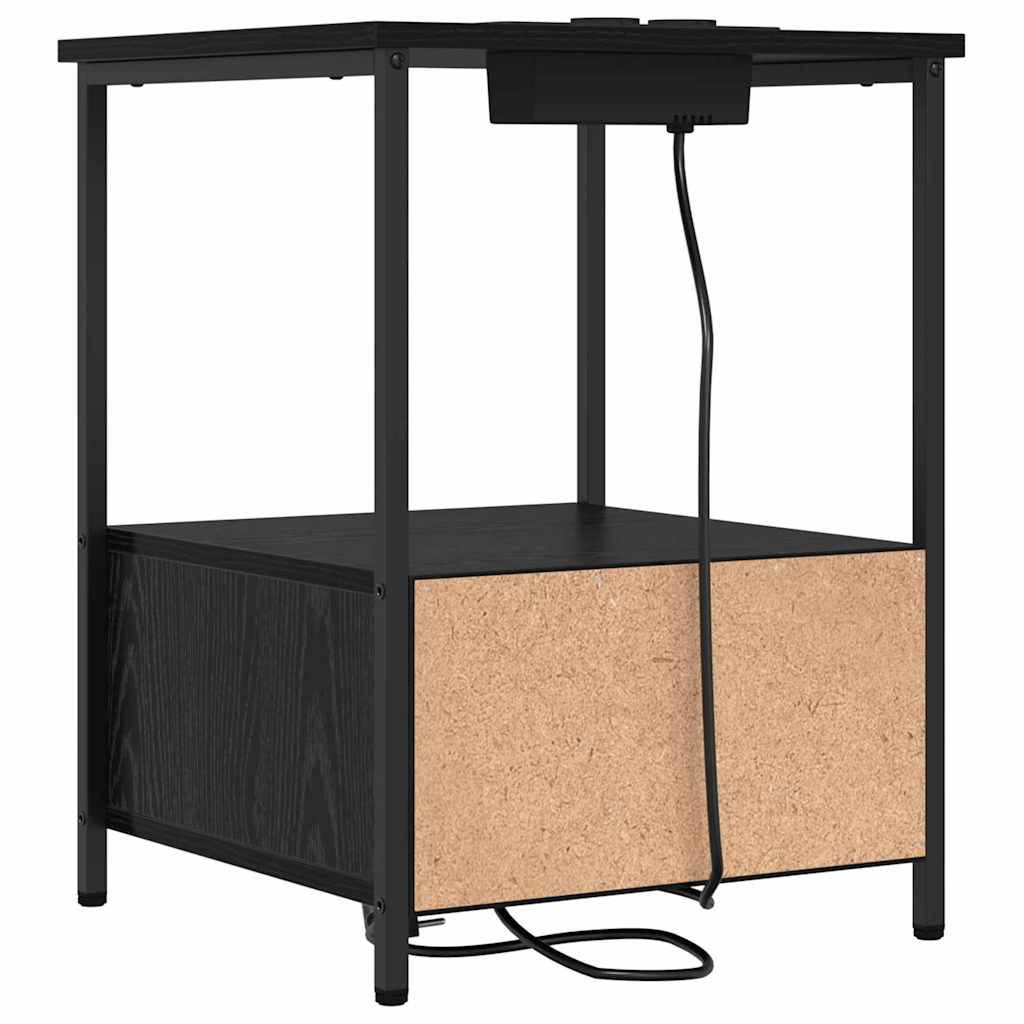 Nattbordskap med skuff Svart Eik 42 x 41 x 56 cm Konstruert tre