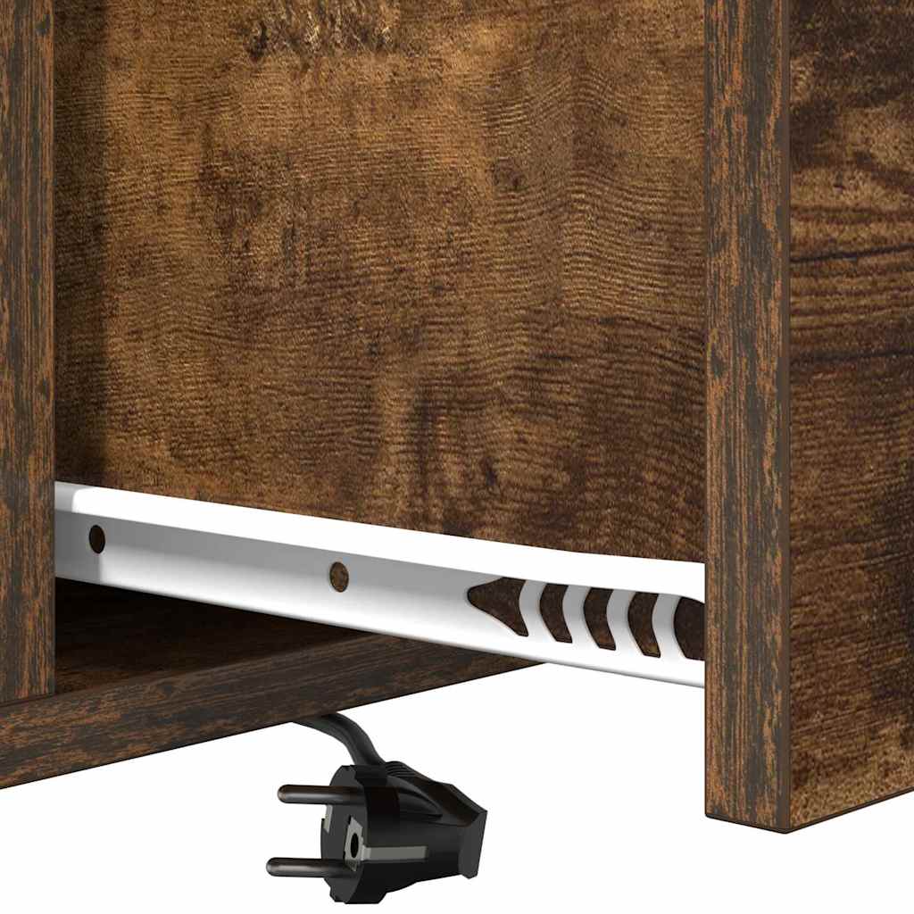 Nattbord med ladestasjon med skuff Røkt eik Konstruert tre