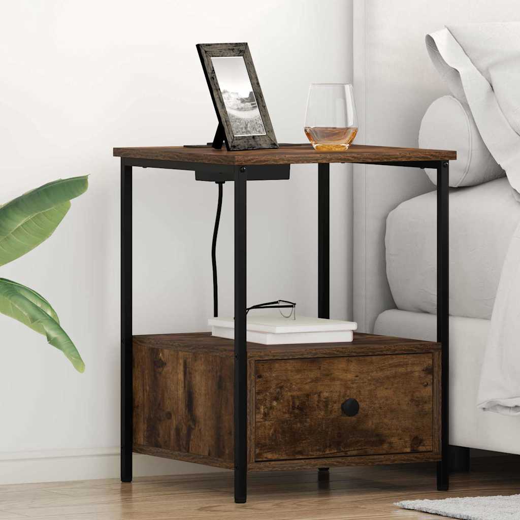 Nattbordskap 2 pcs Røkt eik 42 x 41 x 56 cm Konstruert tre