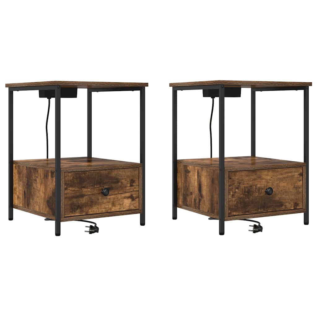 Nattbordskap 2 pcs Røkt eik 42 x 41 x 56 cm Konstruert tre