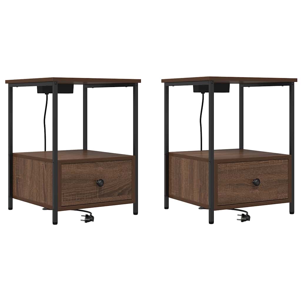 Nattbordskap 2 pcs Brun Eik 42 x 41 x 56 cm Konstruert tre