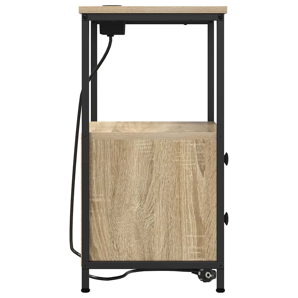 Nattbord med ladestasjon med skuff Sonoma eik Konstruert tre