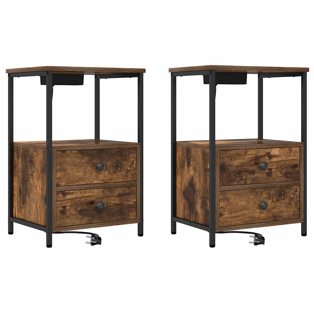 Nattbordskap 2 pcs Røkt eik 40 x 31 x 60 cm Konstruert tre