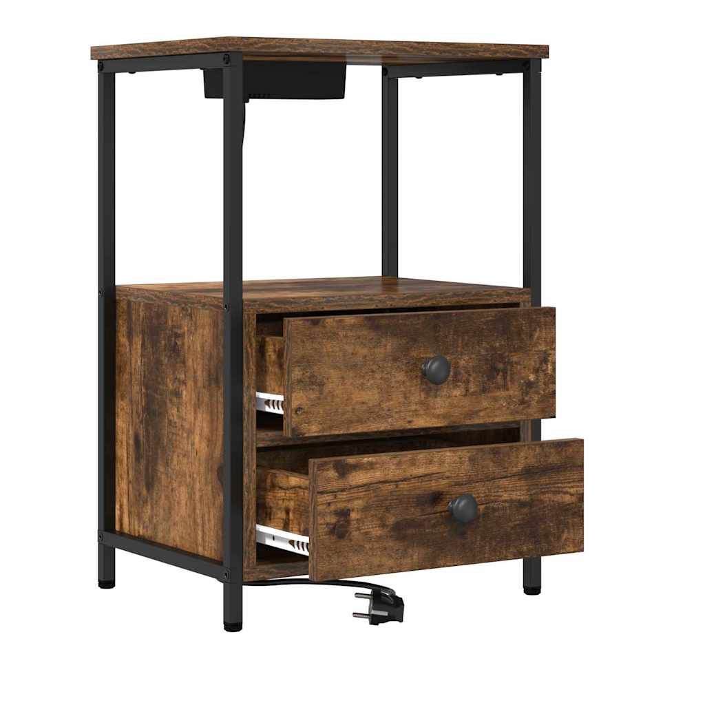Nattbordskap 2 pcs Røkt eik 40 x 31 x 60 cm Konstruert tre