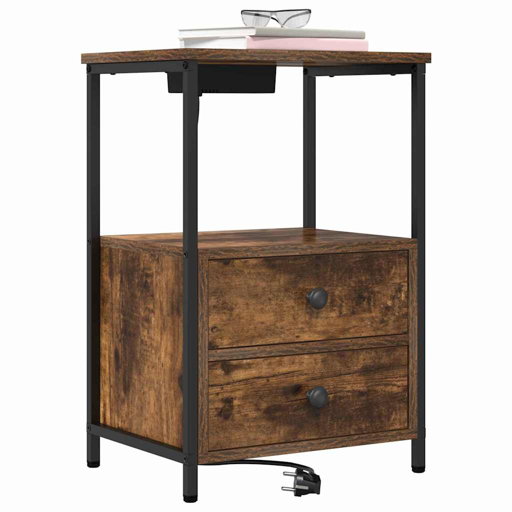 Nattbordskap 2 pcs Røkt eik 40 x 31 x 60 cm Konstruert tre