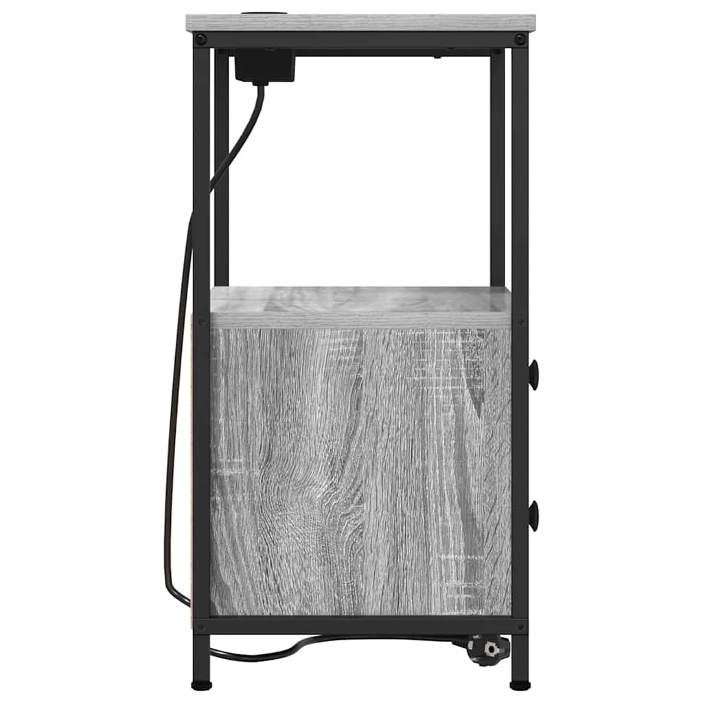 Nattbord med ladestasjon med skuff Grå sonoma Konstruert tre