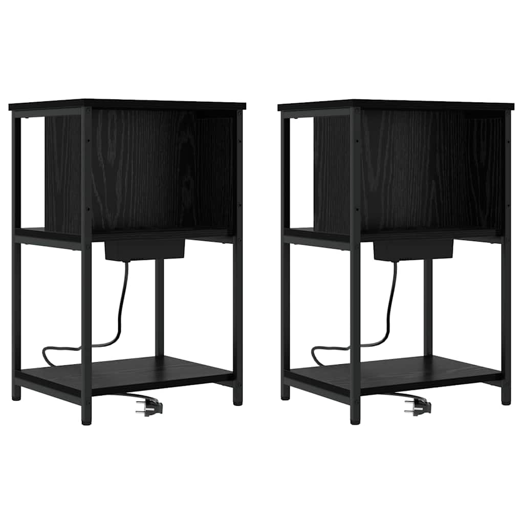 Nattbordskap 2 pcs Svart Eik 38 x 31 x 61 cm Konstruert tre