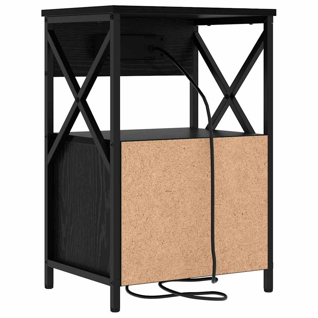 Nattbordskap med skuff Svart Eik 40 x 31 x 60 cm Konstruert tre