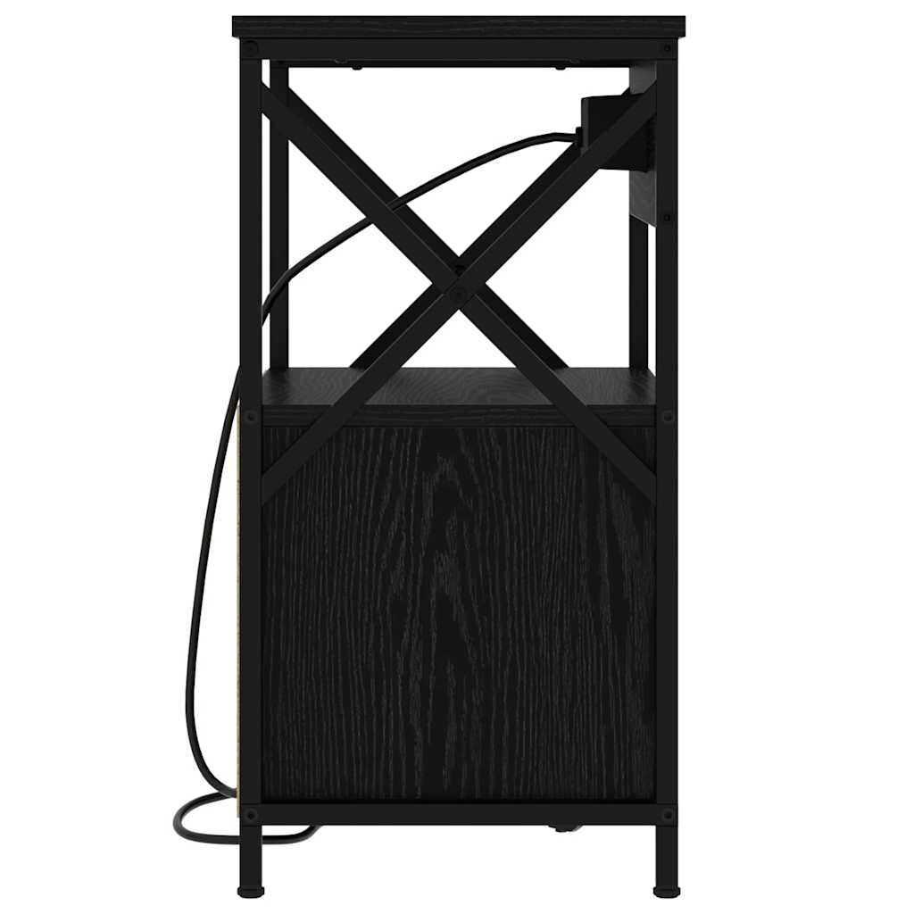 Nattbordskap med skuff Svart Eik 40 x 31 x 60 cm Konstruert tre
