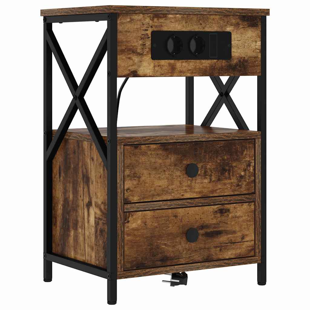 Nattbordskap 2 pcs Røkt eik 40 x 31 x 60 cm Konstruert tre