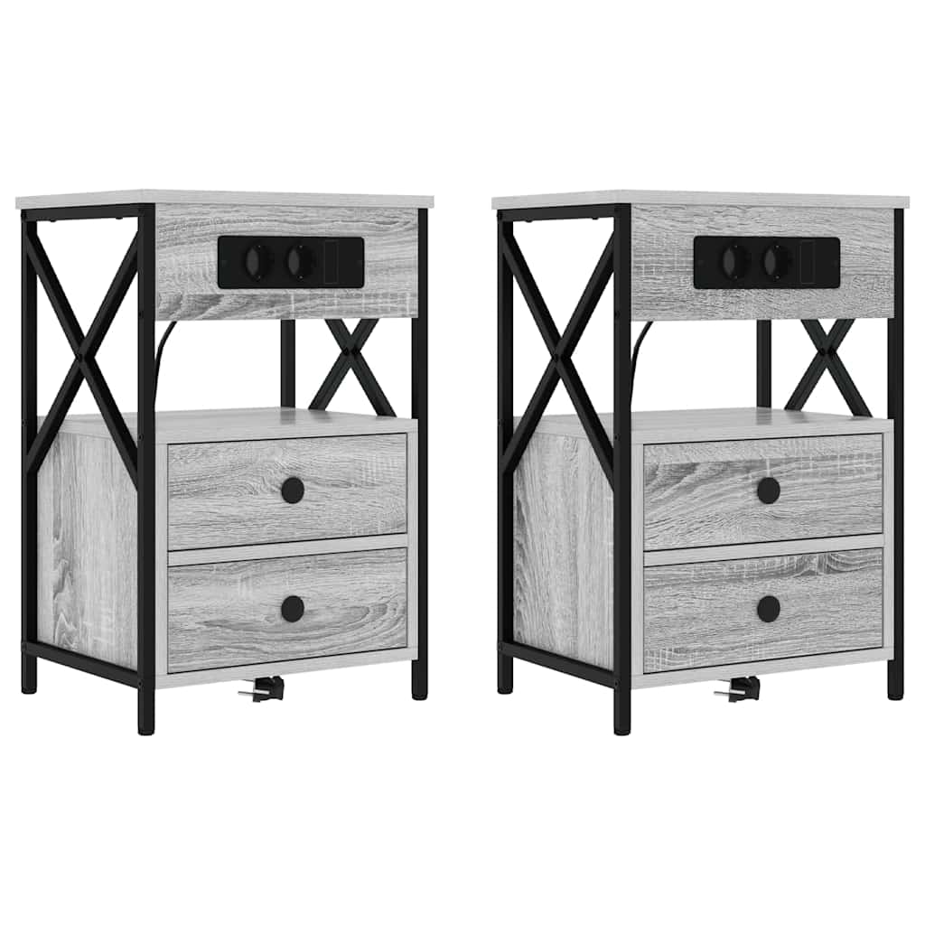 Nattbordskap 2 pcs Grå Sonoma 40 x 31 x 60 cm Konstruert tre