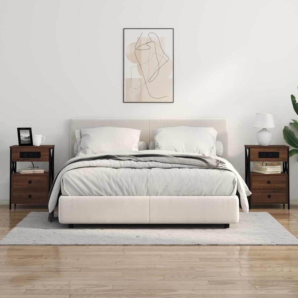 Nattbord med ladestasjon med skuff Brun Eik 40 x 31 x 60 cm