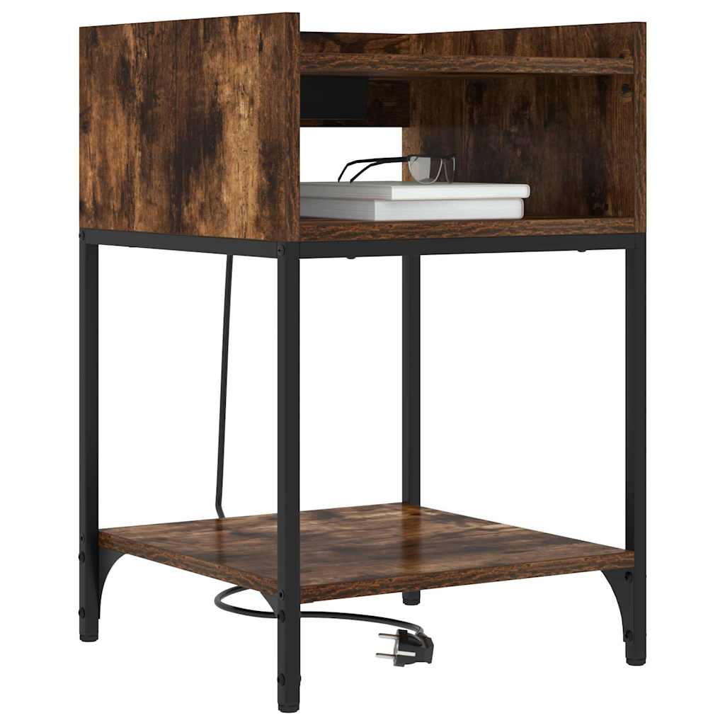 Nattbord med hylle Røkt eik 40 x 40 x 61 cm Konstruert tre