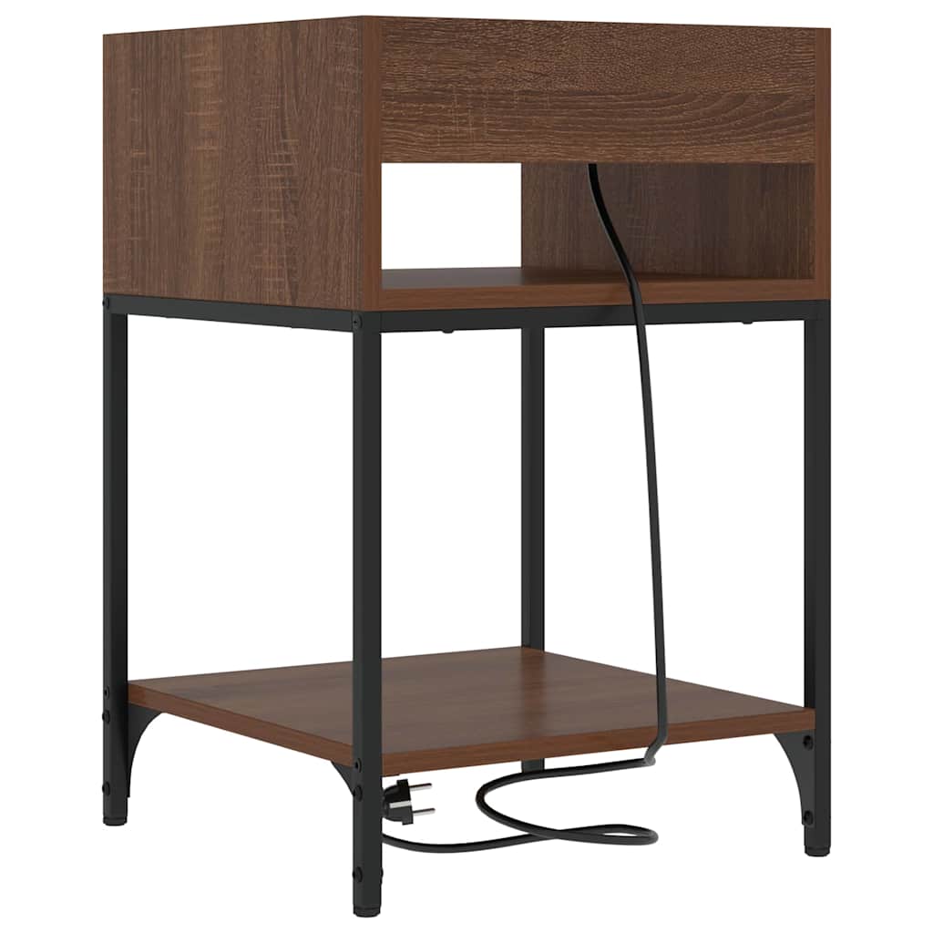 Nattbord med hylle brun eik 40 x 40 x 61 cm Konstruert tre