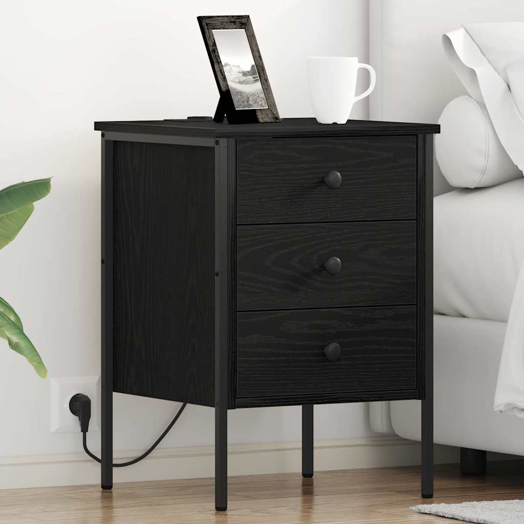Nattbordskap med skuff Svart eik 42 x 41 x 61 cm Konstruert tre