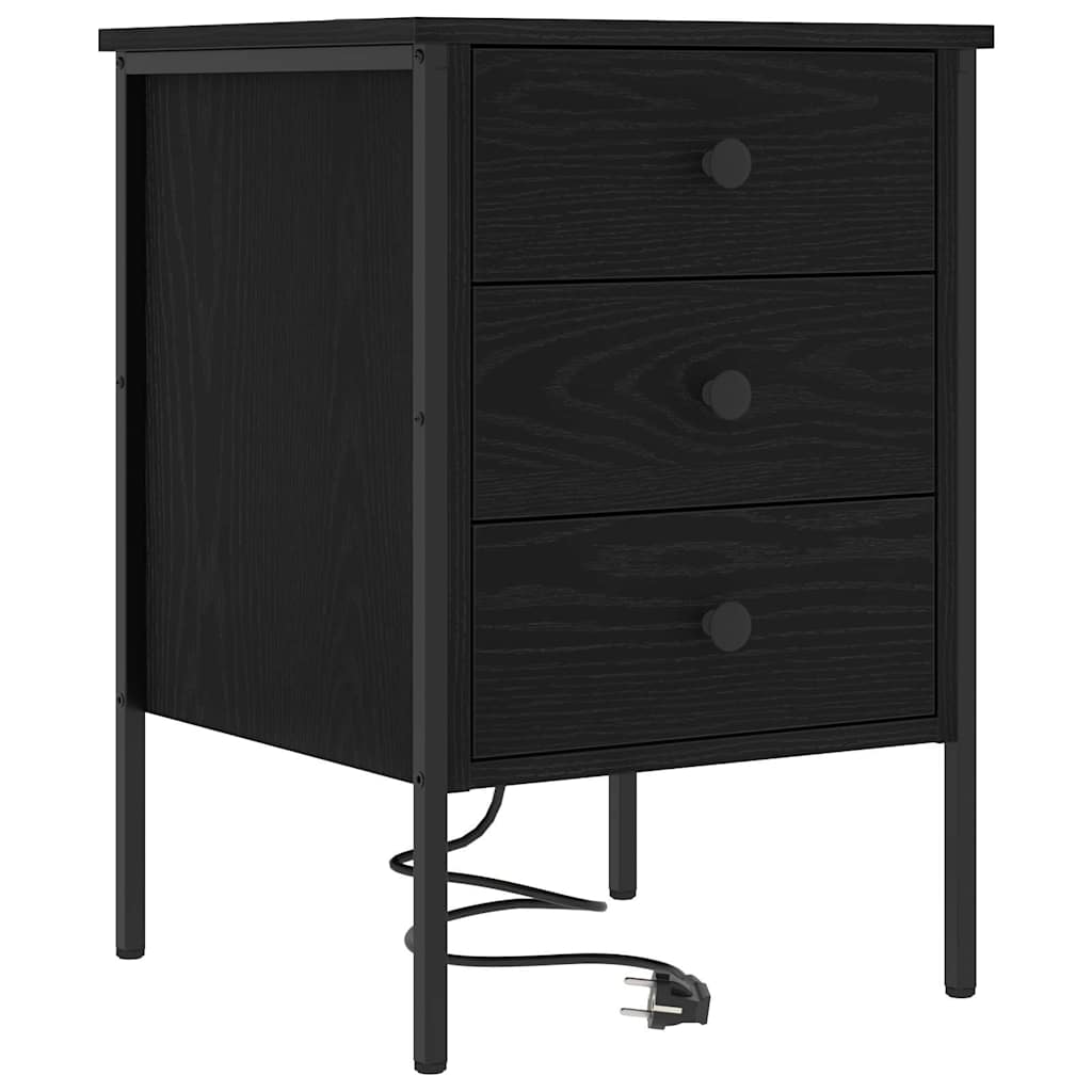 Nattbordskap med skuff Svart Eik 42 x 41 x 61 cm Konstruert tre