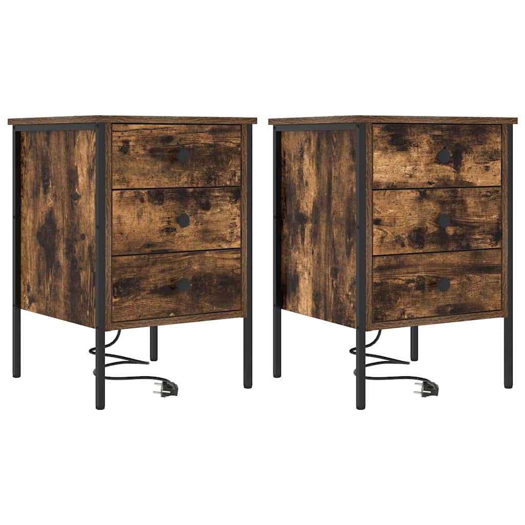 Nattbordskap 2 pcs Røkt eik 42 x 41 x 61 cm Konstruert tre