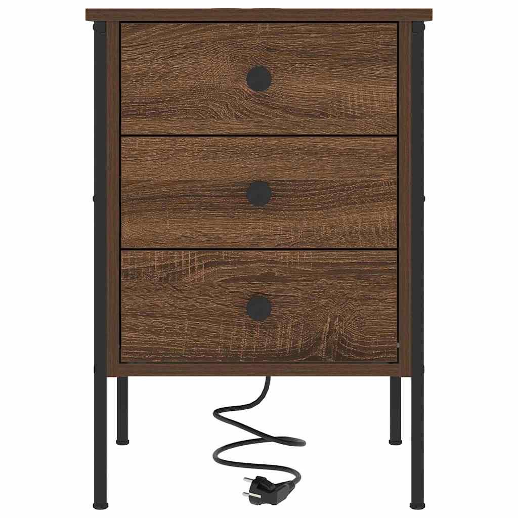 Nattbordskap med skuff Brun Eik 42 x 41 x 61 cm Konstruert tre