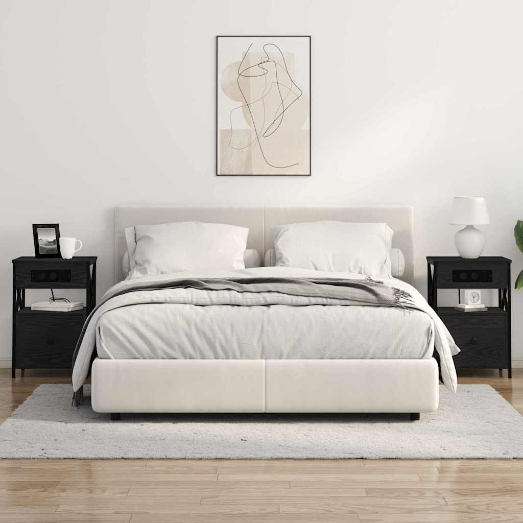 Nattbordskap med skuff Svart eik 40 x 31 x 60 cm Konstruert tre