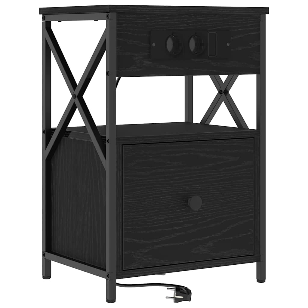 Nattbordskap med skuff Svart Eik 40 x 31 x 60 cm Konstruert tre