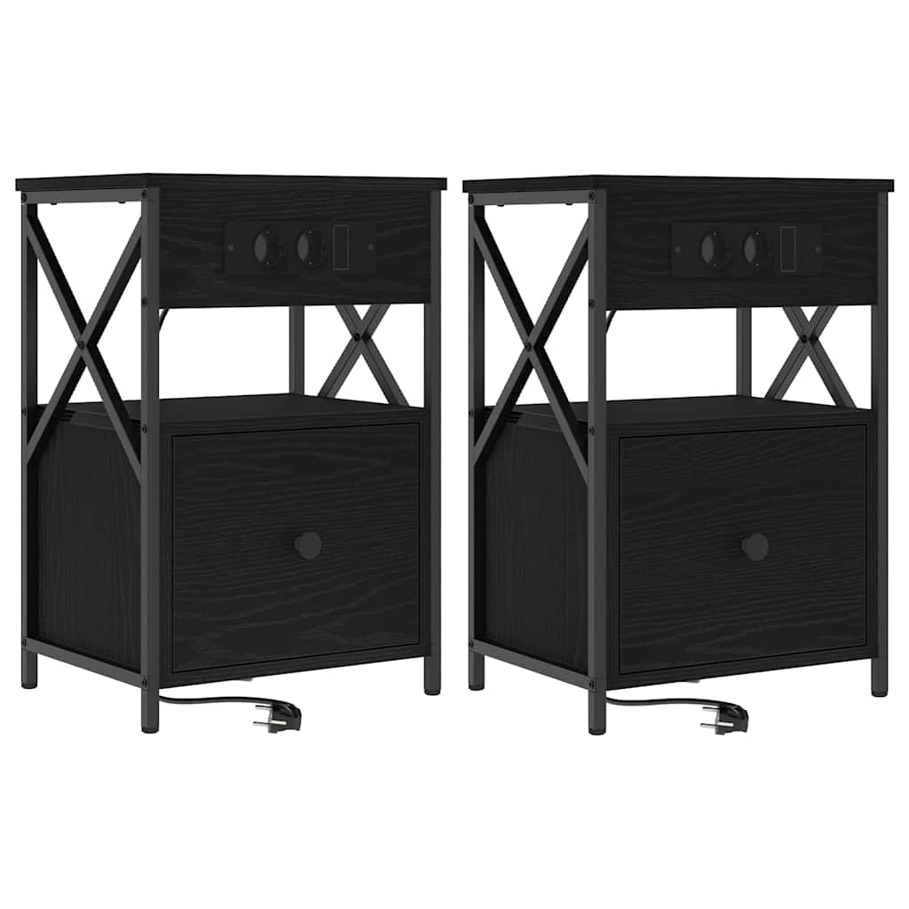 Nattbordskap 2 pcs Svart Eik 40 x 31 x 60 cm Konstruert tre