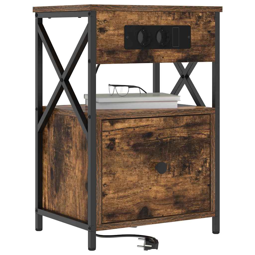 Nattbordskap med skuff Røkt eik 40 x 31 x 60 cm Konstruert tre