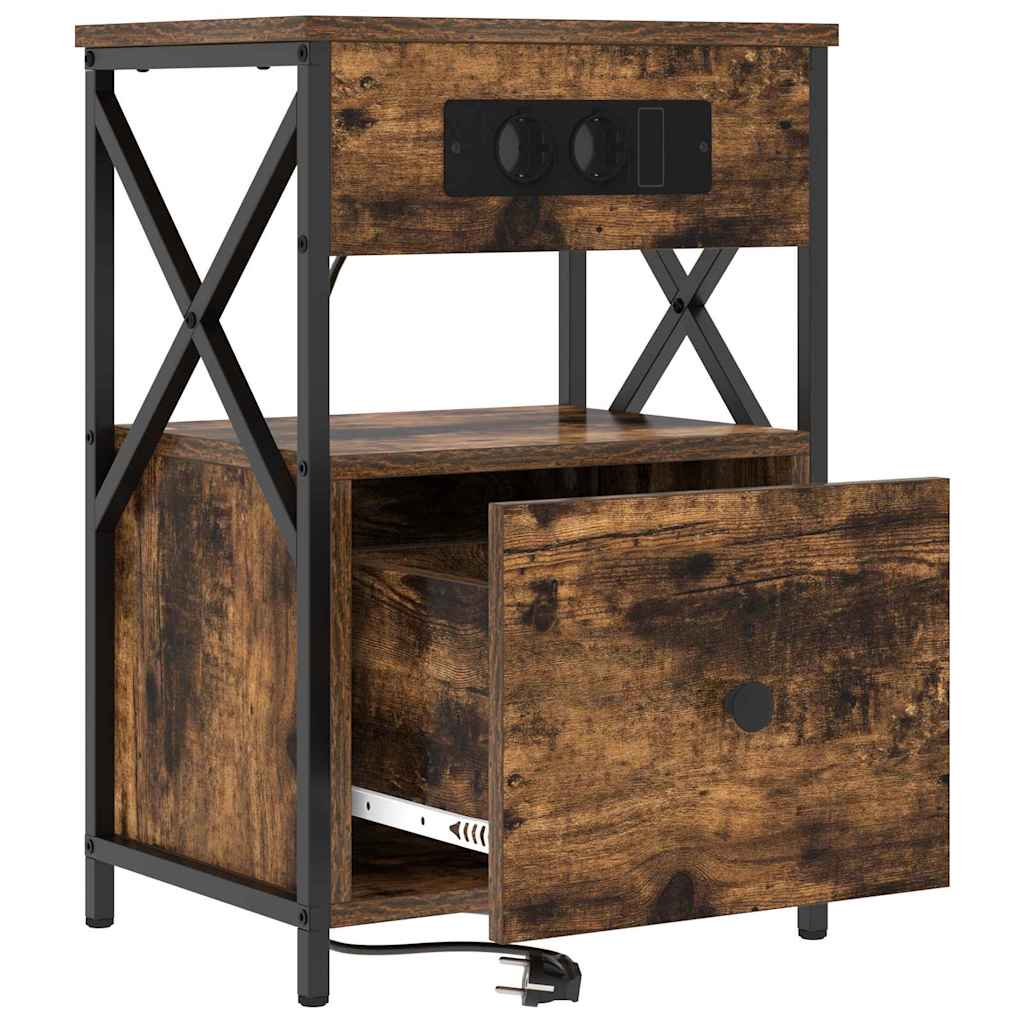 Nattbordskap 2 pcs Røkt eik 40 x 31 x 60 cm Konstruert tre