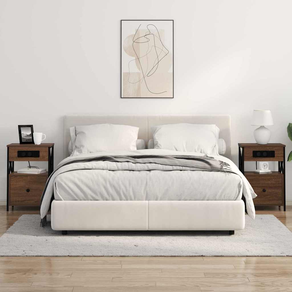 Nattbordskap med skuff brun eik 40 x 31 x 60 cm Konstruert tre