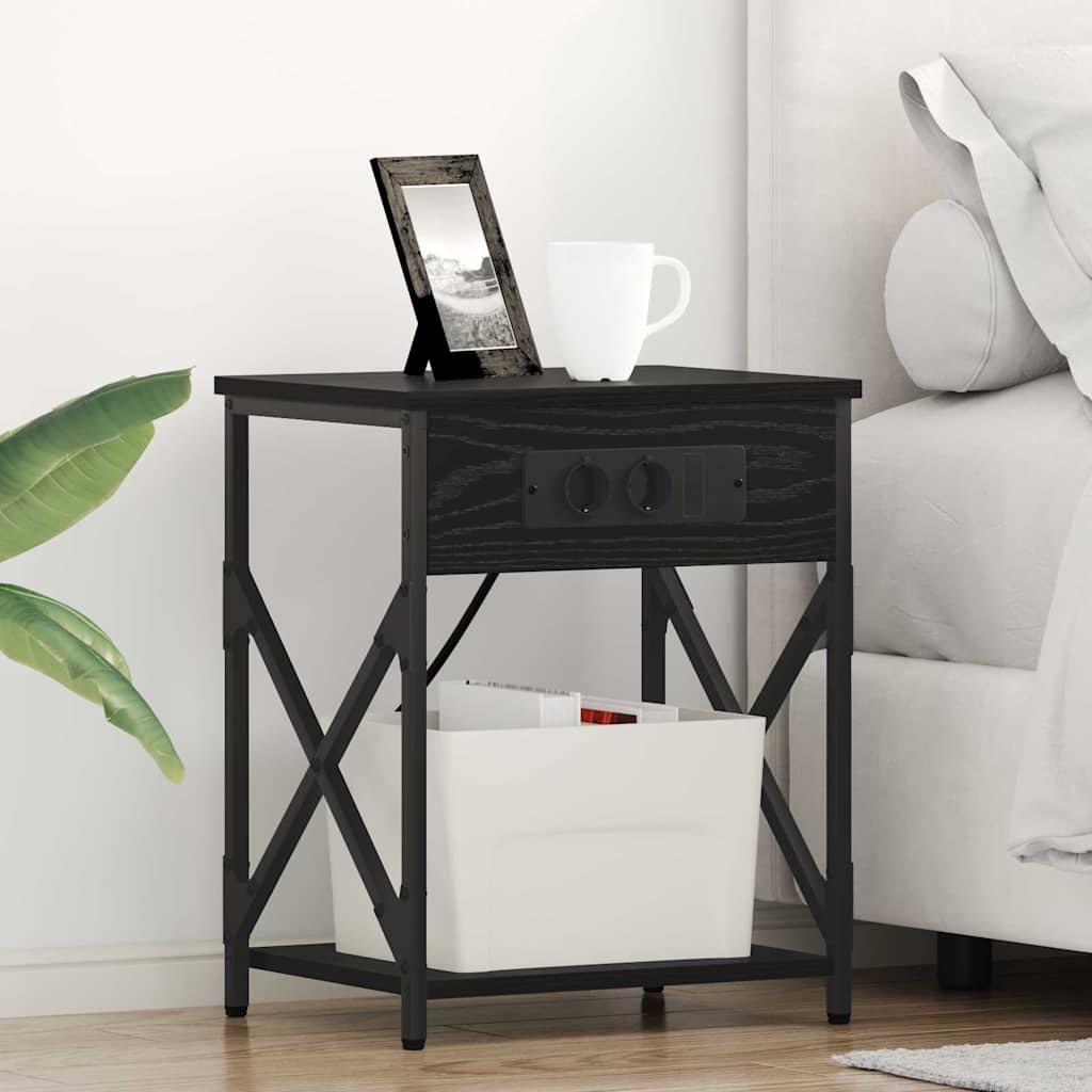 Nattbord med ladestasjon 2 pcs Svart eik 41 x 31 x 51 cm
