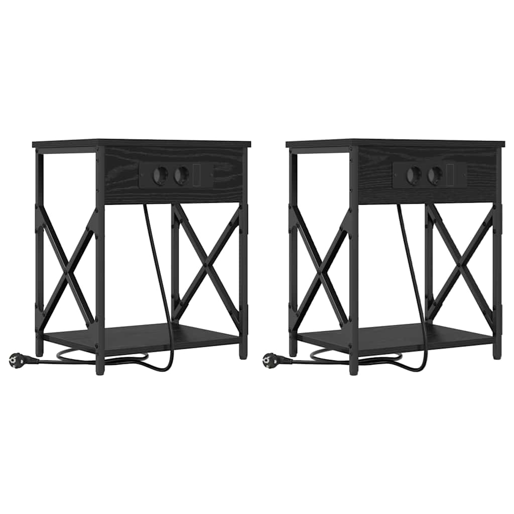 Nattbord med ladestasjon 2 pcs Svart eik 41 x 31 x 51 cm
