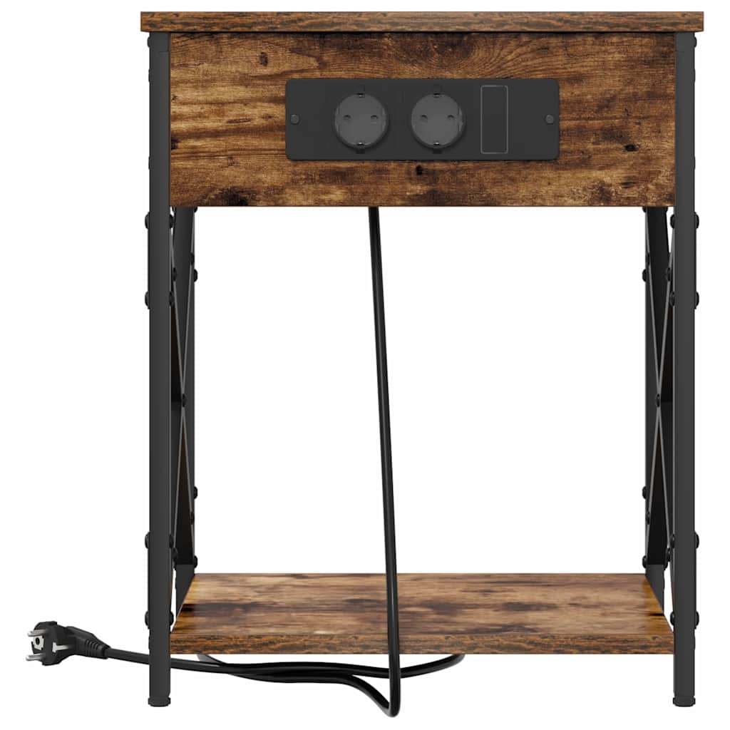 Nattbord med ladestasjon Røkt eik 41 x 31 x 51 cm