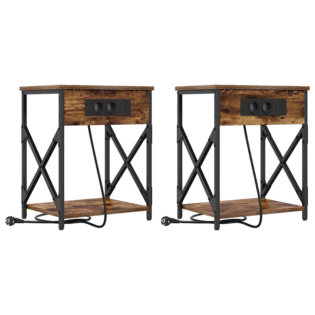 Nattbordskap 2 pcs Røkt eik 41 x 31 x 51 cm Konstruert tre