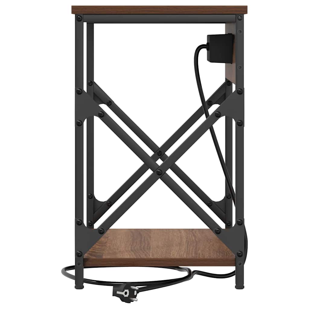 Nattbord med ladestasjon brun eik 41 x 31 x 51 cm