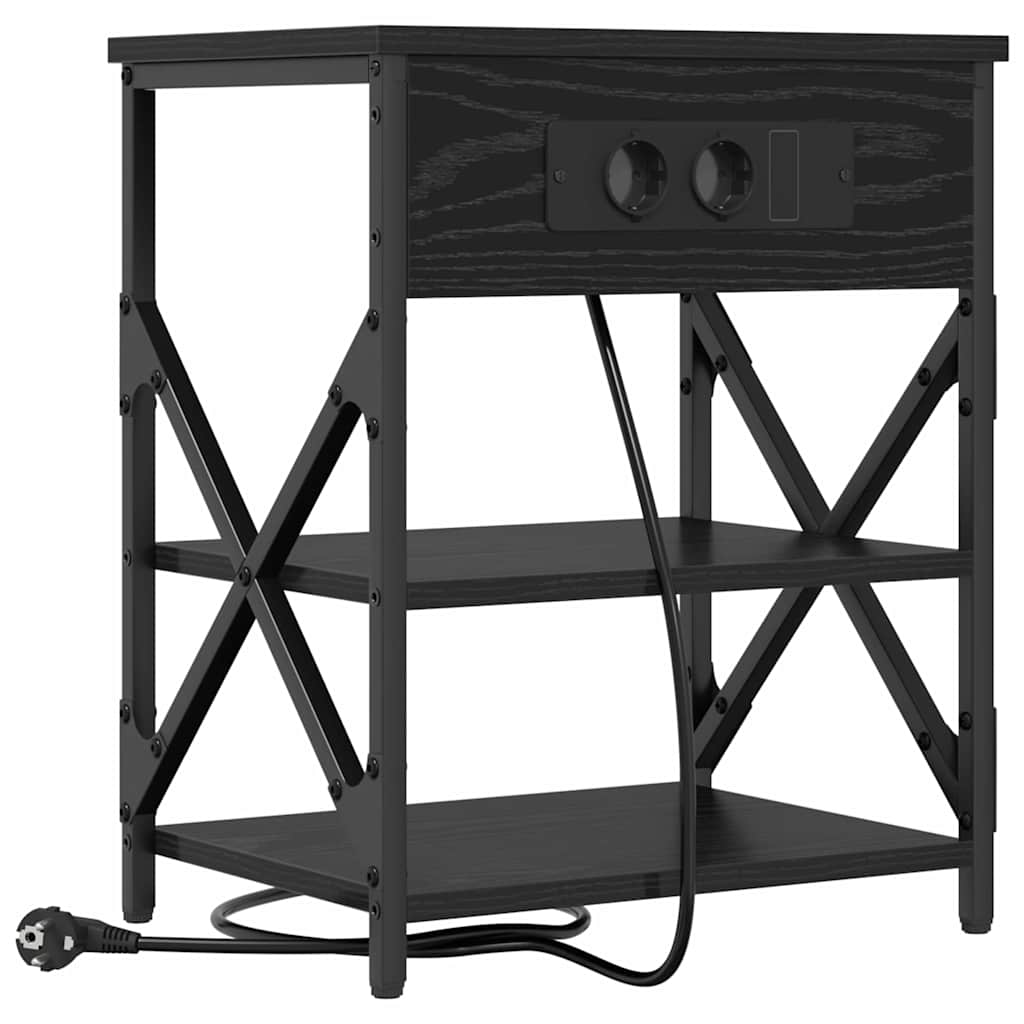 Nattbord med ladestasjon med hylle Svart eik Konstruert tre